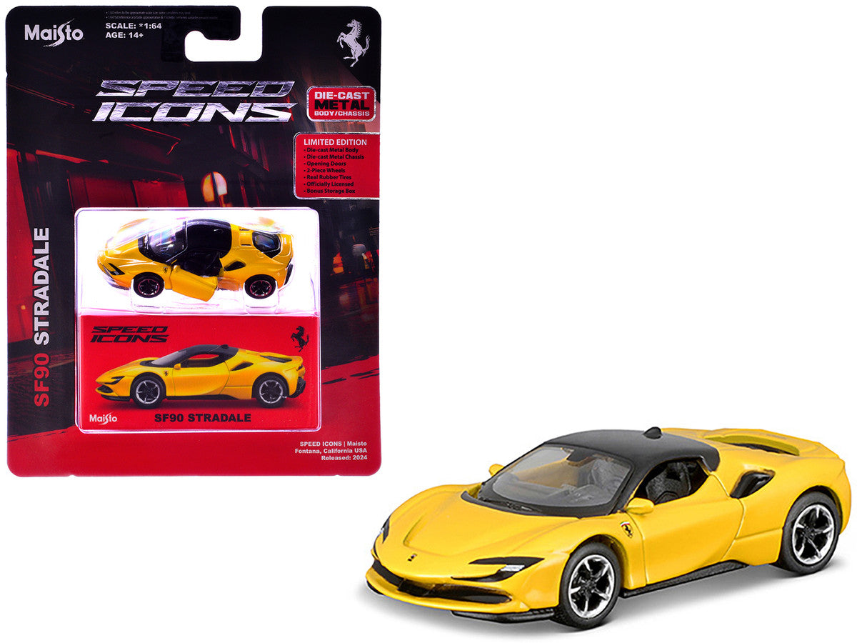 Ferrari SF90 Stradale Yellow with Black Top "Speed Icons" Series 1/64 Diecast Model Car by Maisto LuxuryLifeWay Online Store