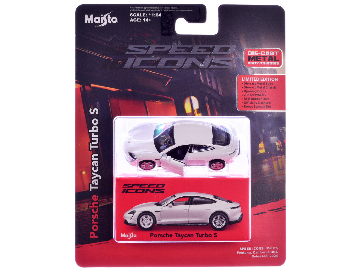Porsche Taycan Turbo S White "Speed Icons" Series 1/64 Diecast Model Car by Maisto LuxuryLifeWay Online Store
