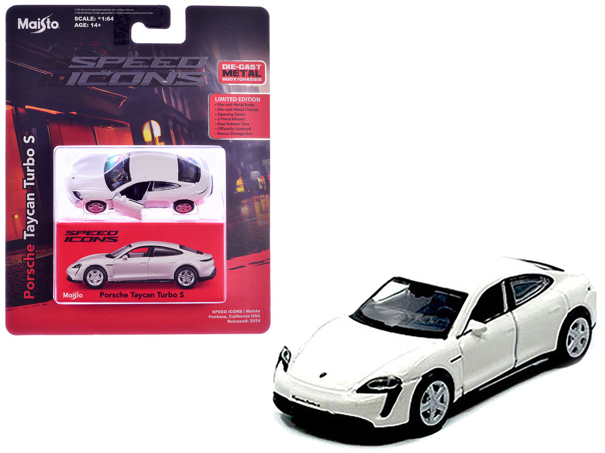 Porsche Taycan Turbo S White "Speed Icons" Series 1/64 Diecast Model Car by Maisto LuxuryLifeWay Online Store