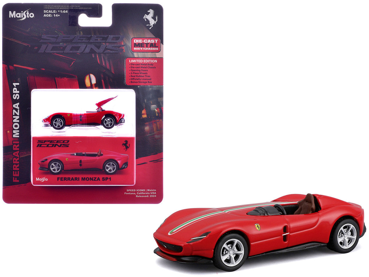 Ferrari Monza SP1 Red with Italian Flag Stripes "Speed Icons" Series 1/64 Diecast Model Car by Maisto LuxuryLifeWay Online Store
