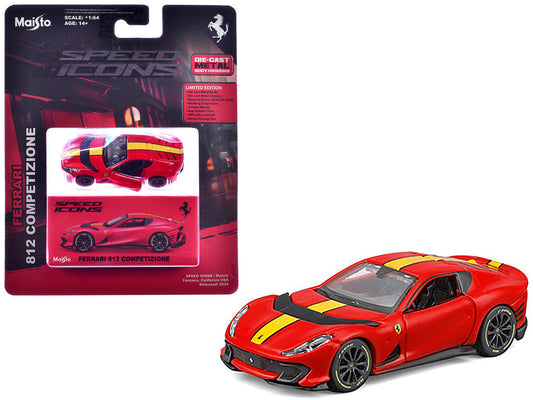 Ferrari 812 Competizione Red with Yellow Stripe "Speed Icons" Series 1/64 Diecast Model Car by Maisto LuxuryLifeWay Online Store