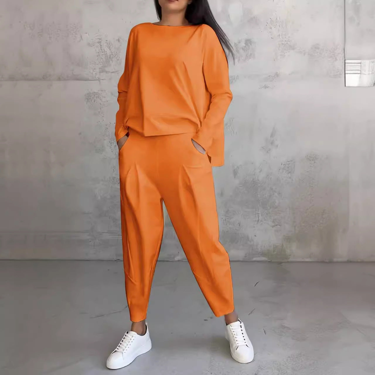 Women's Irregular Suit Long-sleeved Round Neck Top And Loose Harem Pants With Pockets Ins Fashion Trousers Set Women's Clothing LadyShow.Store