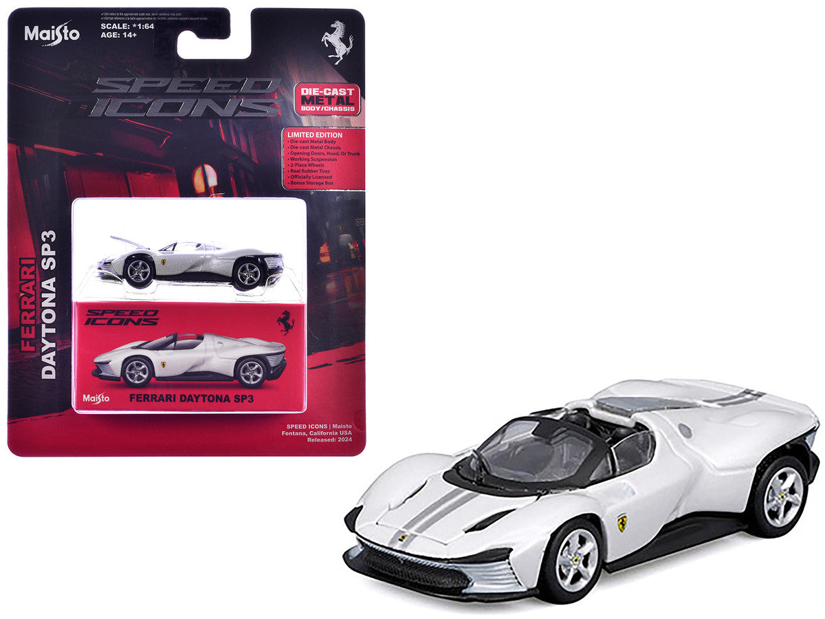 Ferrari Daytona SP3 White Metallic "Speed Icons" Series 1/64 Diecast Model Car by Maisto LuxuryLifeWay Online Store