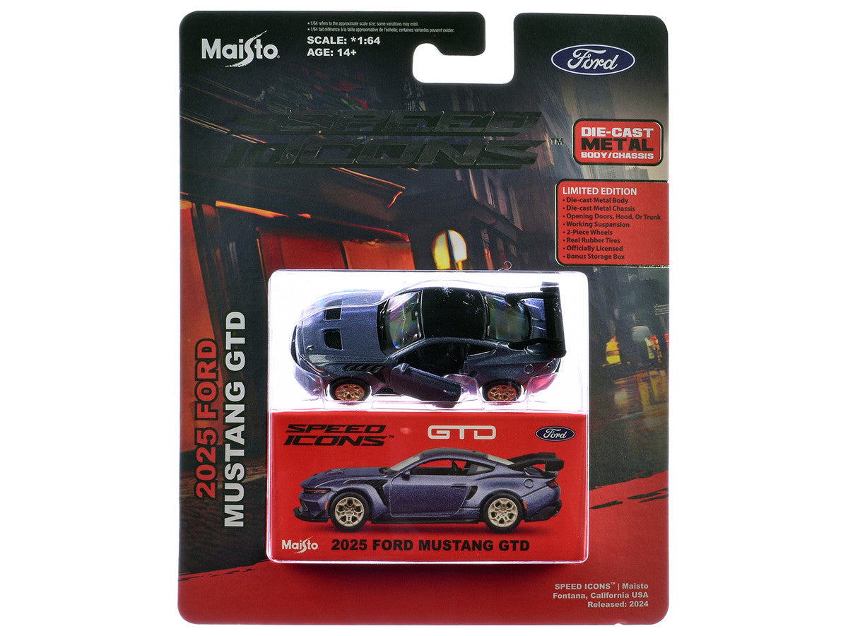 2025 Ford Mustang GTD Purple Metallic with Black Top "Speed Icons" Series 1/64 Diecast Model Car by Maisto LuxuryLifeWay Online Store