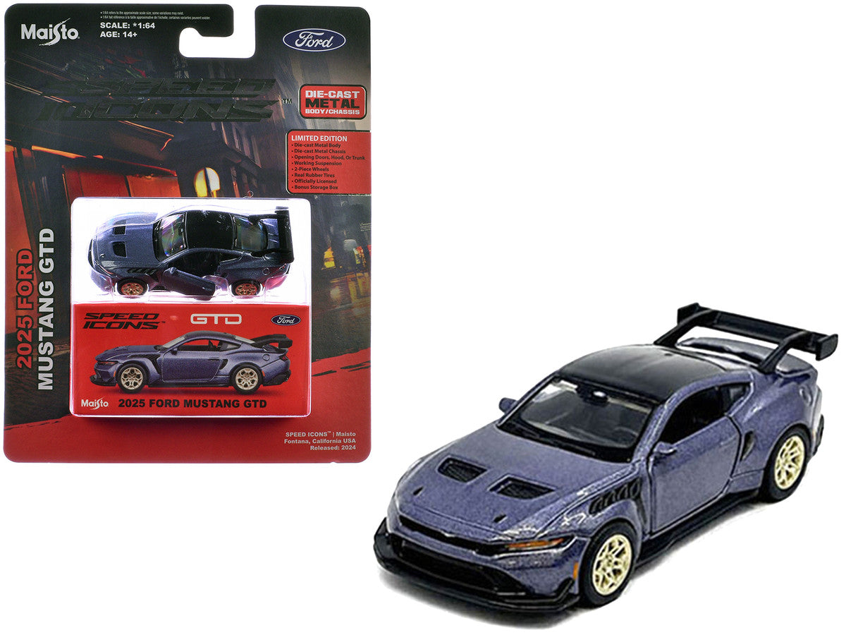 2025 Ford Mustang GTD Purple Metallic with Black Top "Speed Icons" Series 1/64 Diecast Model Car by Maisto LuxuryLifeWay Online Store