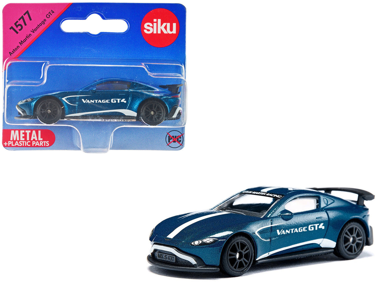 Aston Martin Vantage GT4 Blue Metallic with White Stripes Diecast Model Car by Siku LuxuryLifeWay Online Store
