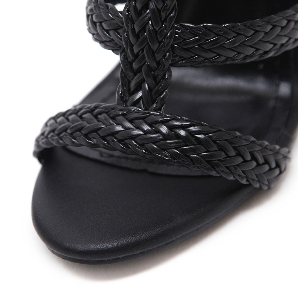 Women's High Heeled Open-Toe Sandals - Handwoven Style Best YouTube Store