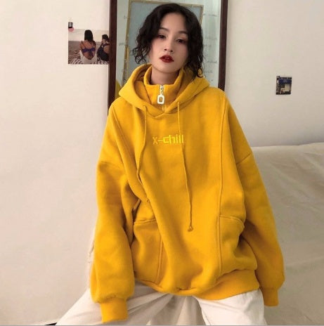 Hoodies Women Autumn Winter New Korean Style Student Loose Embroidered Simple Plus Velvet High Quality Soft Womens Clothing Chic LadyShow.Store