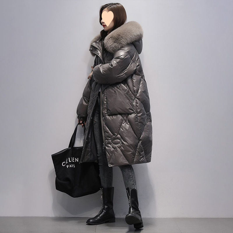 Korean Style Loose Plus Size Thickened Padded Jacket Women's Hooded Large Fur Collar Best YouTube Store