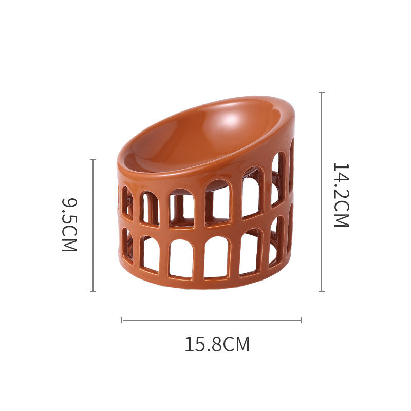 Ceramic High-foot Oblique Neck Pet Bowl Pets Fashion
