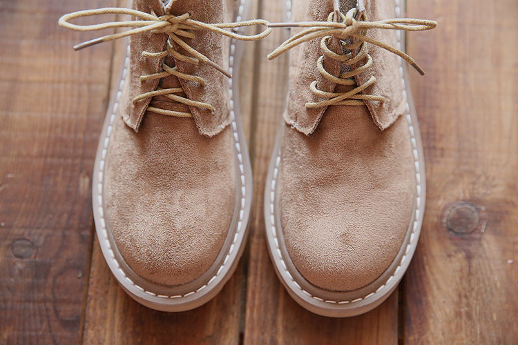 Vintage Suede Round Toe Lace-Up Ankle Boots LadyShow.Store