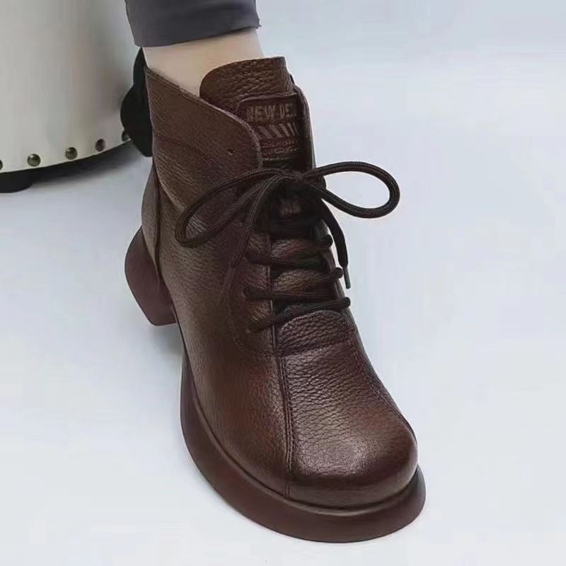 Round Toe Lace-up Platform Ankle Boots LadyShow.Store
