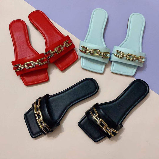 Cross Adult Women's Chain Flat Bottom Casual Sandals And Slippers LadyShow.Store