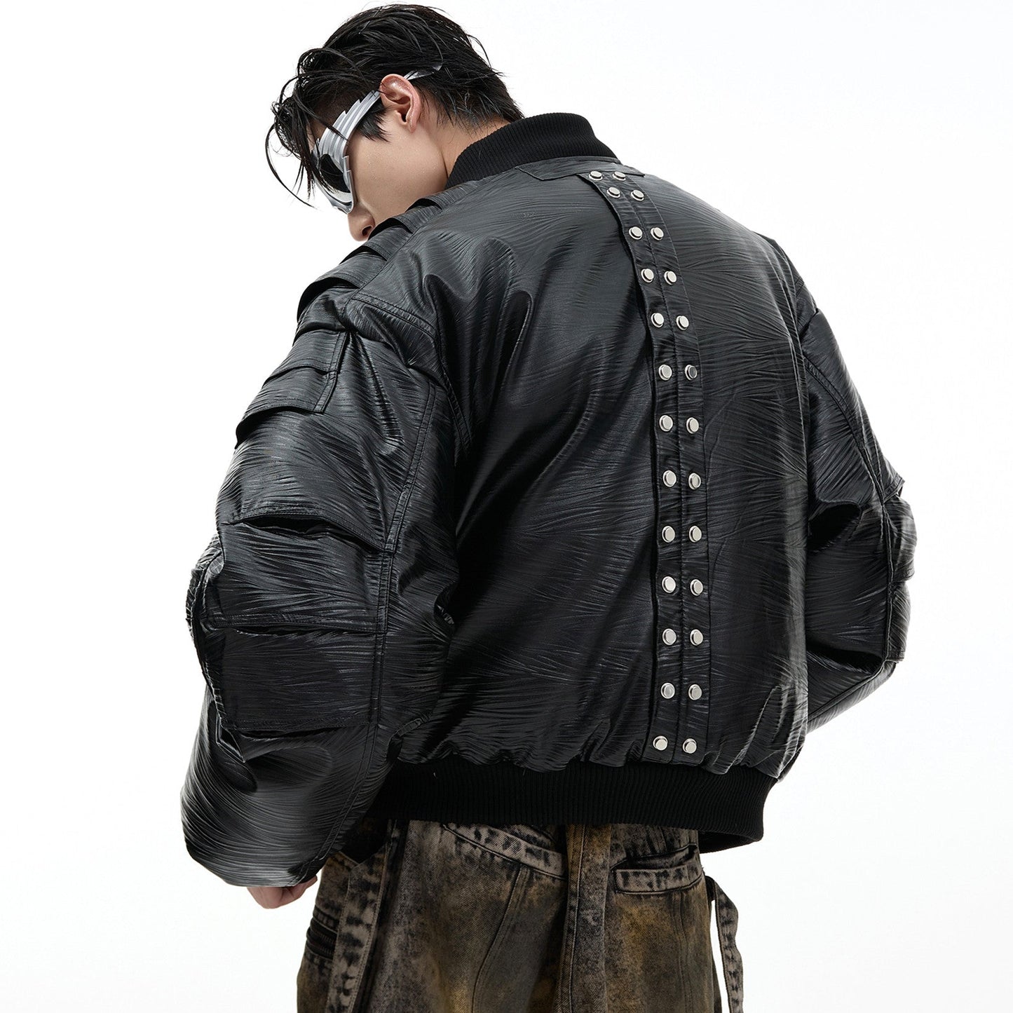 PU Leather Thickened Baseball Cotton-padded Jacket Coat Metal Breasted Flight Jacket Best YouTube Store