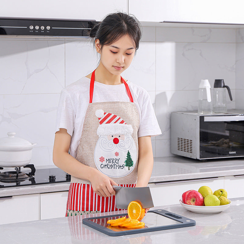 Santa Linen Apron Creative Kitchen Cleaner Sleeveless PearlNestDecor.com