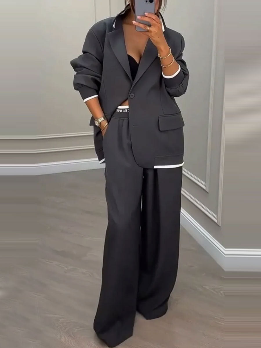 European And American Cross-Border 2026 Autumn And Winter New Women's Clothing Amazon Style Long-Sleeve Jacket Casual Wide-Leg Pants Suit Set NorixaFashion.com
