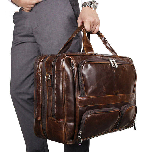 Men's Large Capacity Leather Handbag Computer Briefcase LadyShow.Store