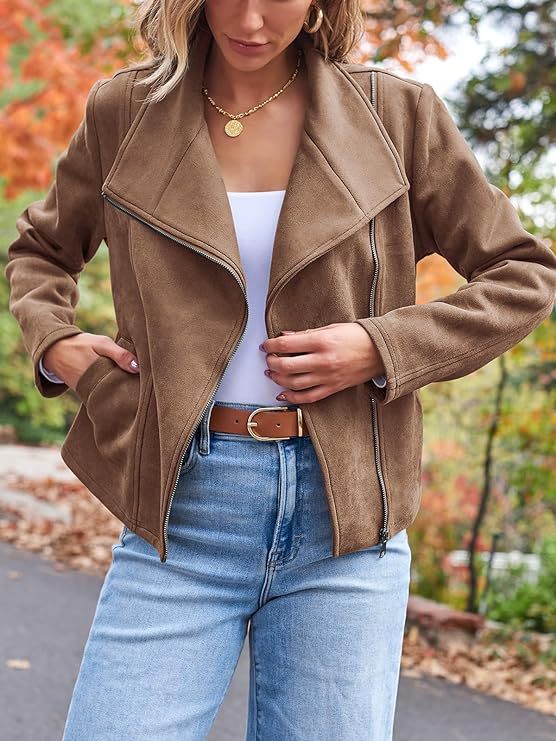 Fashion Casual Short Motorcycle Suede Jacket LadyShow.Store