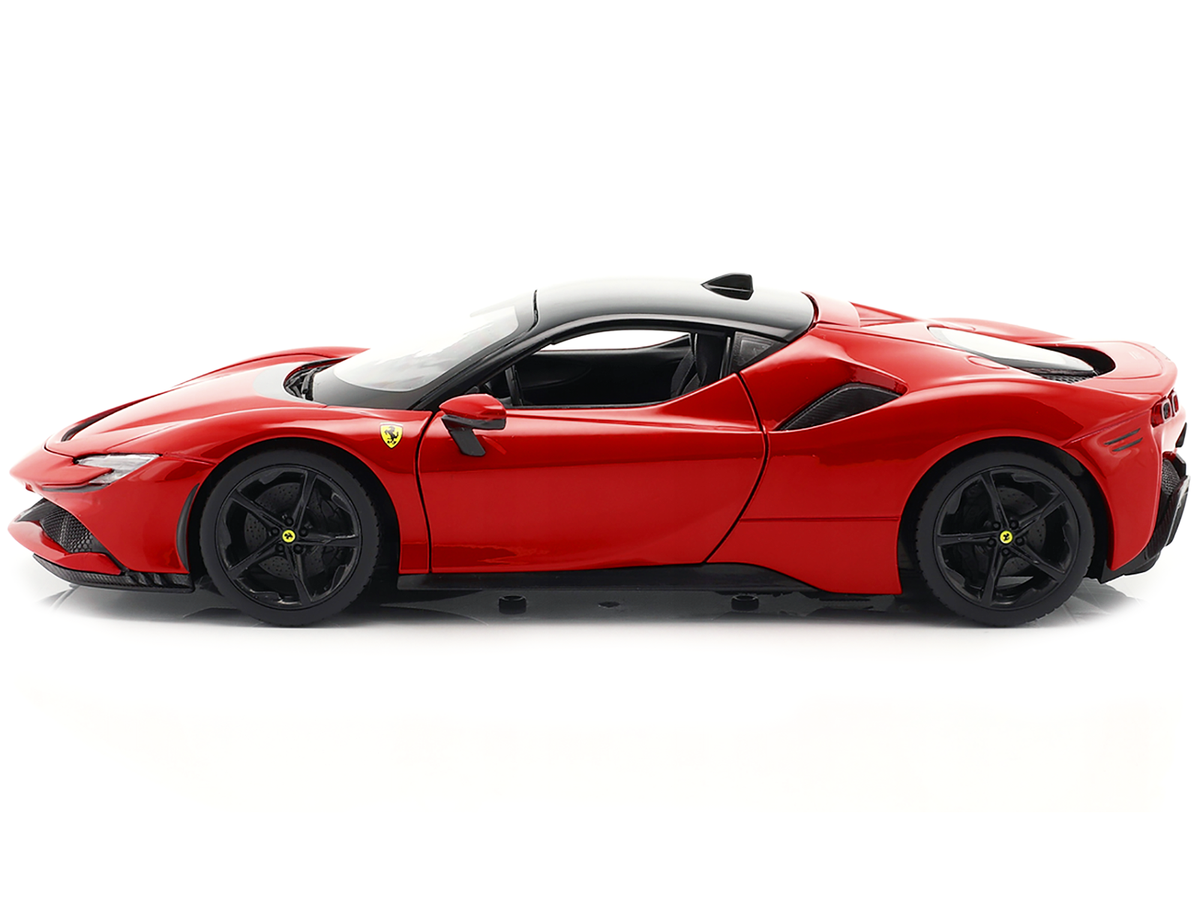 Ferrari SF90 Stradale Red with Black Top "Race + Play" Series 1/18 Diecast Model Car by Bburago LuxuryLifeWay Online Store