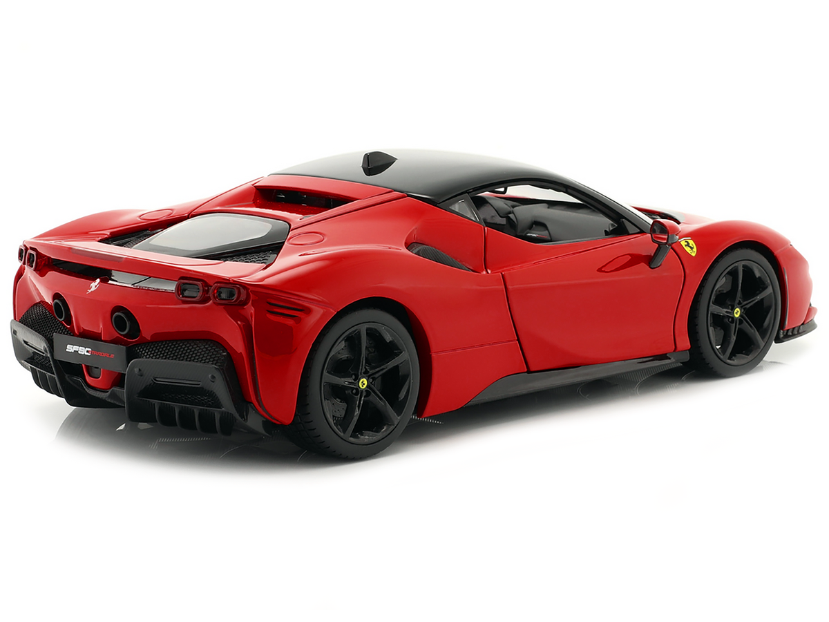 Ferrari SF90 Stradale Red with Black Top "Race + Play" Series 1/18 Diecast Model Car by Bburago LuxuryLifeWay Online Store