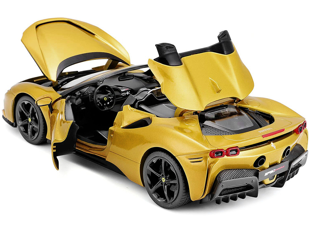 Ferrari SF90 Spider Gold Metallic "Race + Play" Series 1/18 Diecast Model Car by Bburago LuxuryLifeWay Online Store