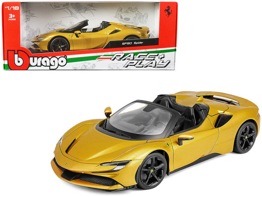Ferrari SF90 Spider Gold Metallic "Race + Play" Series 1/18 Diecast Model Car by Bburago LuxuryLifeWay Online Store