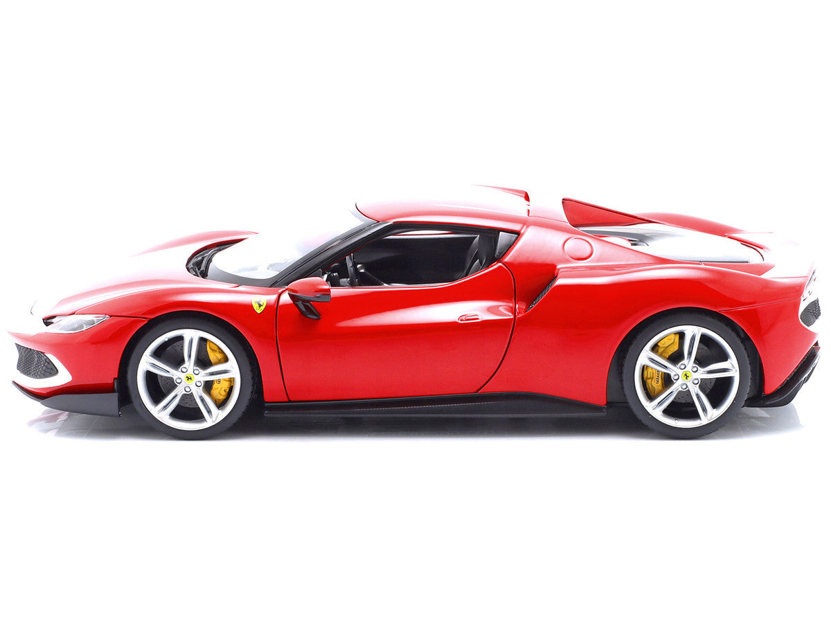 Ferrari 296 GTB Assetto Fiorano Red with White Stripes "Race + Play" Series 1/18 Diecast Model Car by Bburago LuxuryLifeWay Online Store