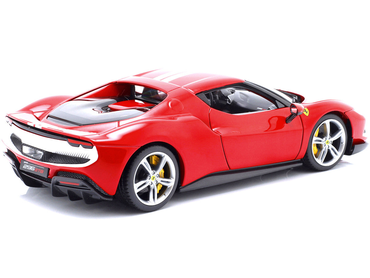 Ferrari 296 GTB Assetto Fiorano Red with White Stripes "Race + Play" Series 1/18 Diecast Model Car by Bburago LuxuryLifeWay Online Store