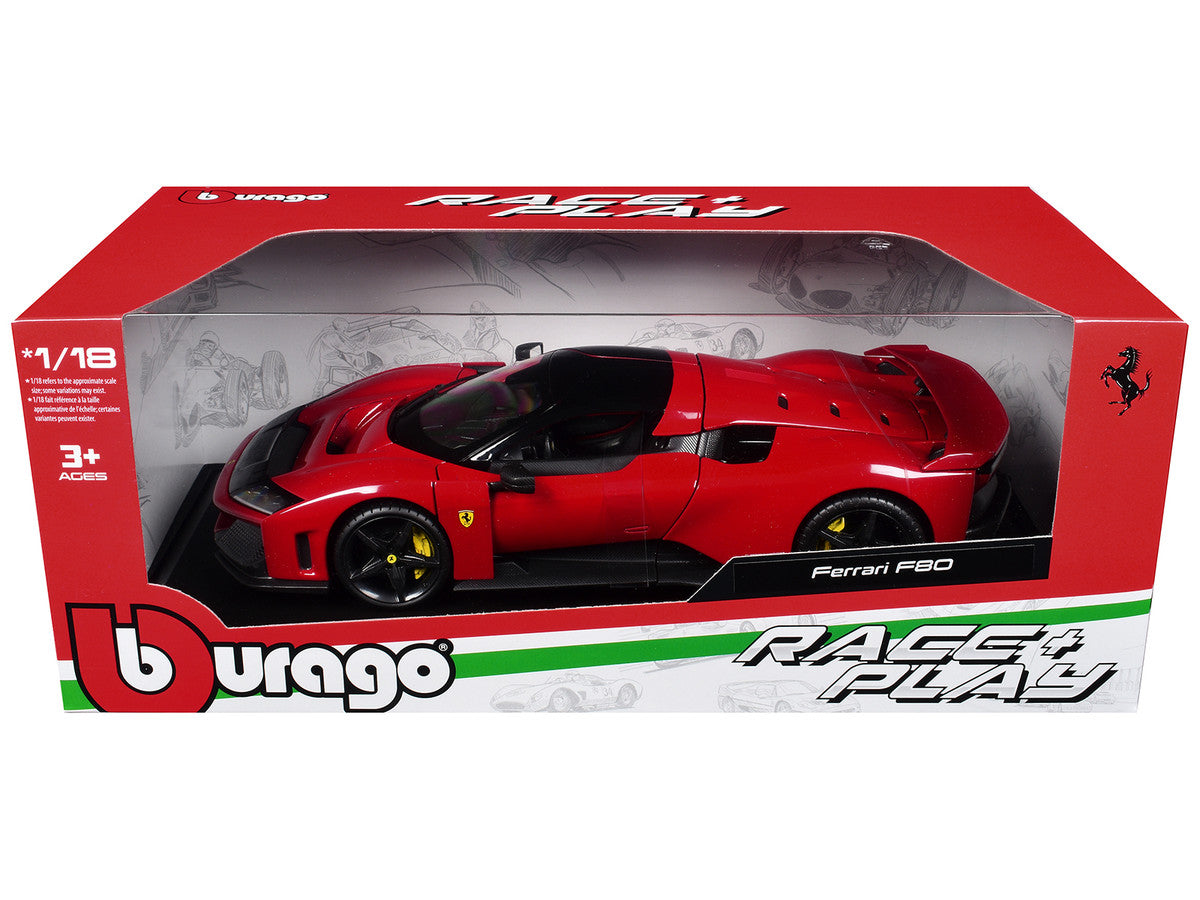 Ferrari F80 Red with Black Top "Race + Play" Series 1/18 Diecast Model Car by Bburago LuxuryLifeWay Online Store