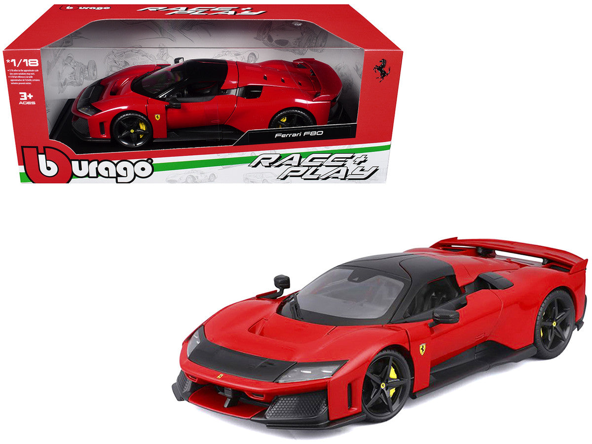 Ferrari F80 Red with Black Top "Race + Play" Series 1/18 Diecast Model Car by Bburago LuxuryLifeWay Online Store