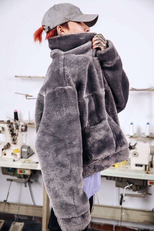 INS with the same paragraph OVERSIZE hip hop 90S retro national tide brand silhouette autumn and winter couples plush jacket Best YouTube Store