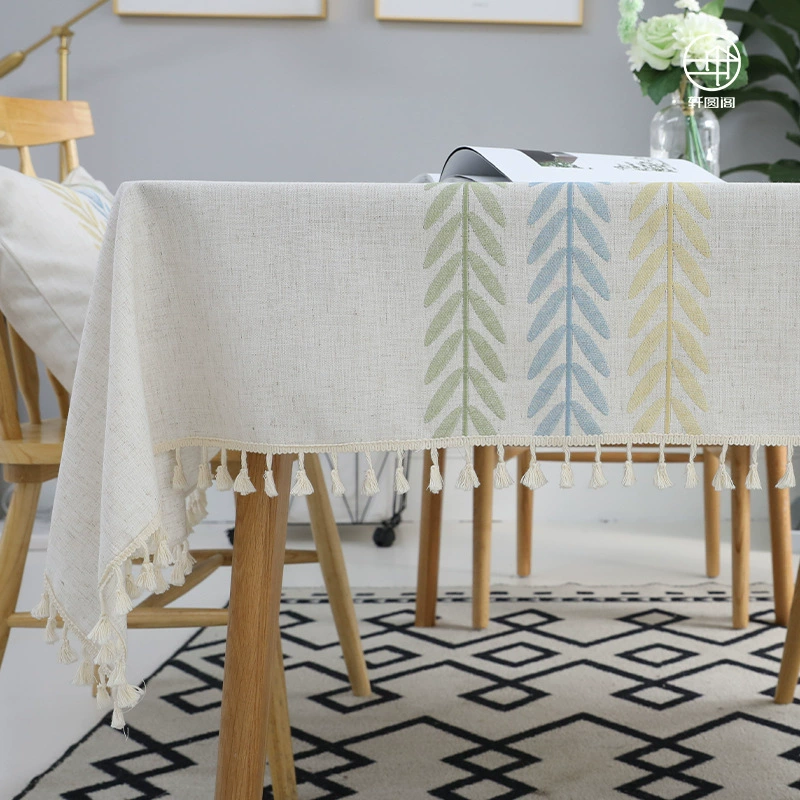 Cotton Linen Rectangular Tablecloth With Tassel Square Table Cloth  Dust-Proof Table Cover For Room Decor Restaurant Kitchen Dinning Room Table Cover PearlNestDecor.com