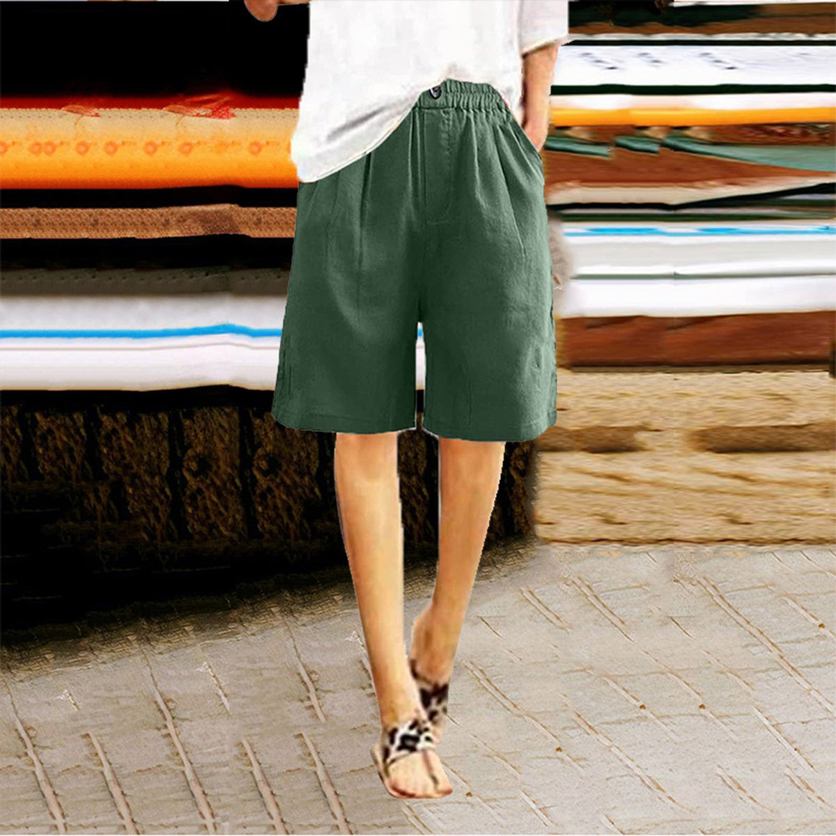 Women's Cotton And Linen Cropped Loose High Waist Shorts NorixaFashion.com