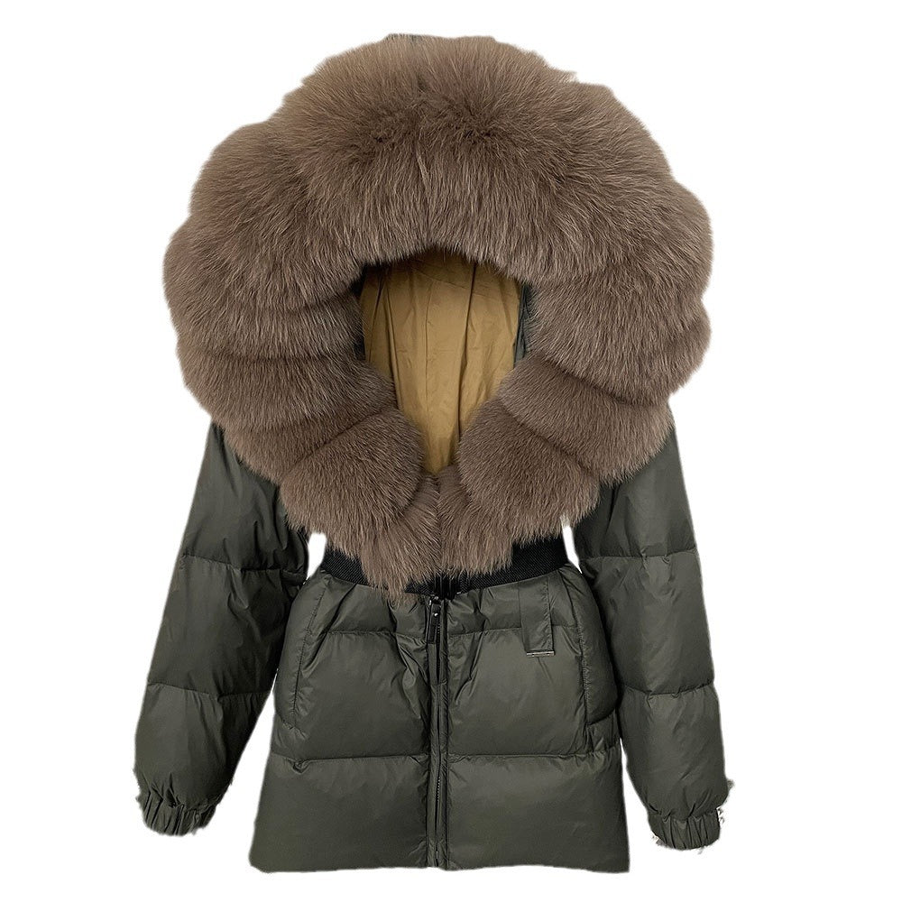 Oversized Real Fox Fur Collar Hooded White Duck Down Jacket Best YouTube Store