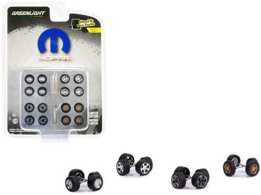 "Mopar" Wheels and Tires Multipack Set of 24 pieces "Wheel & Tire Packs" Series 6 1/64 Scale Models by Greenlight LuxuryLifeWay Online Store