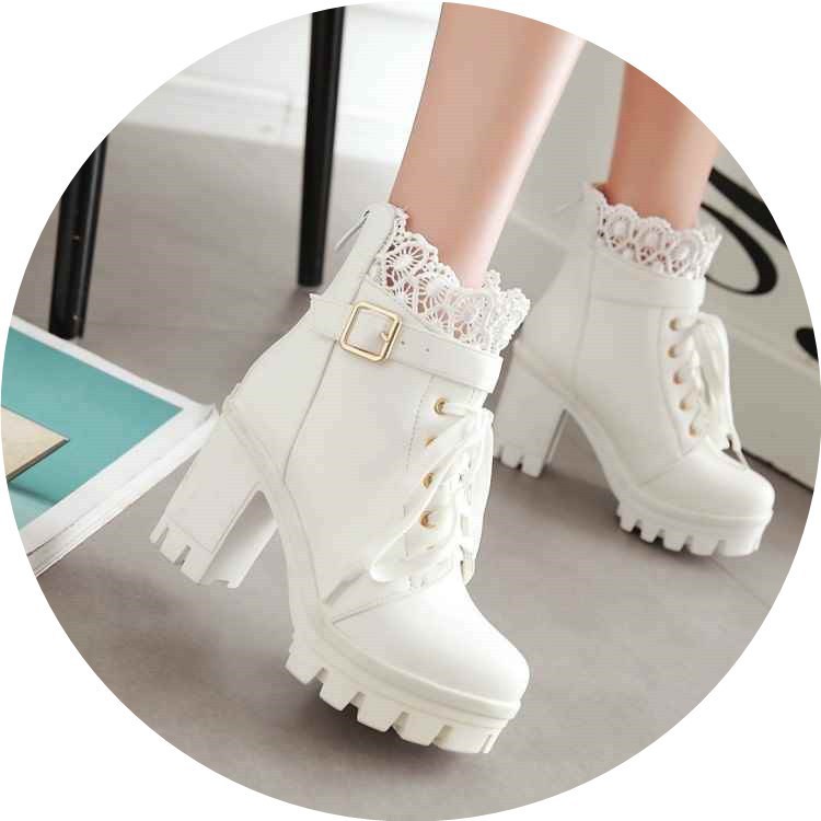 For Women, Lace-up Martens Boots With High Heels And Thick Heels LadyShow.Store