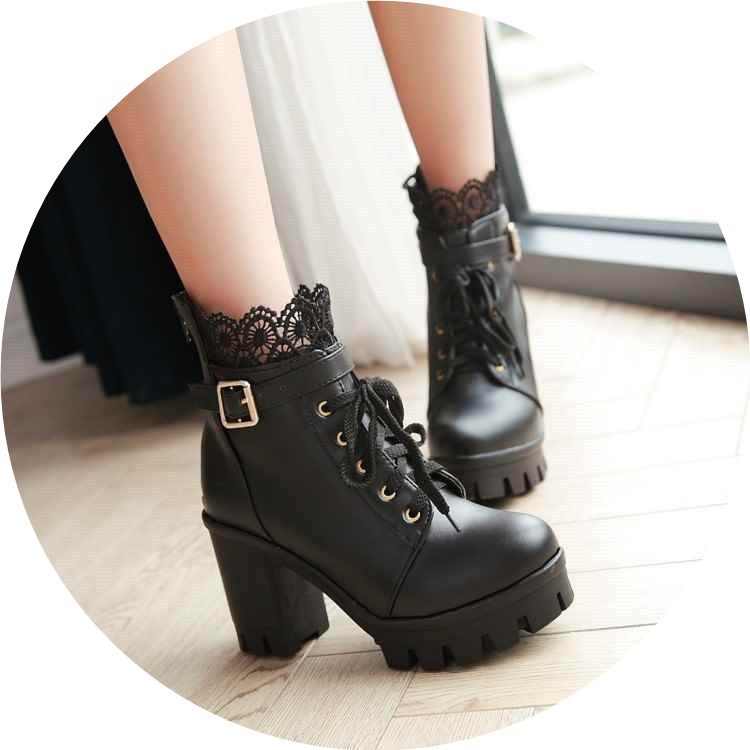 For Women, Lace-up Martens Boots With High Heels And Thick Heels LadyShow.Store