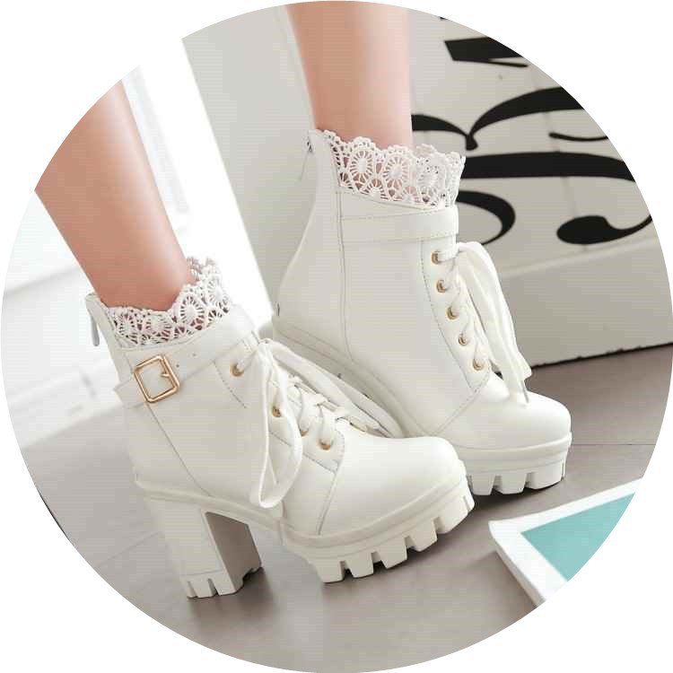For Women, Lace-up Martens Boots With High Heels And Thick Heels LadyShow.Store