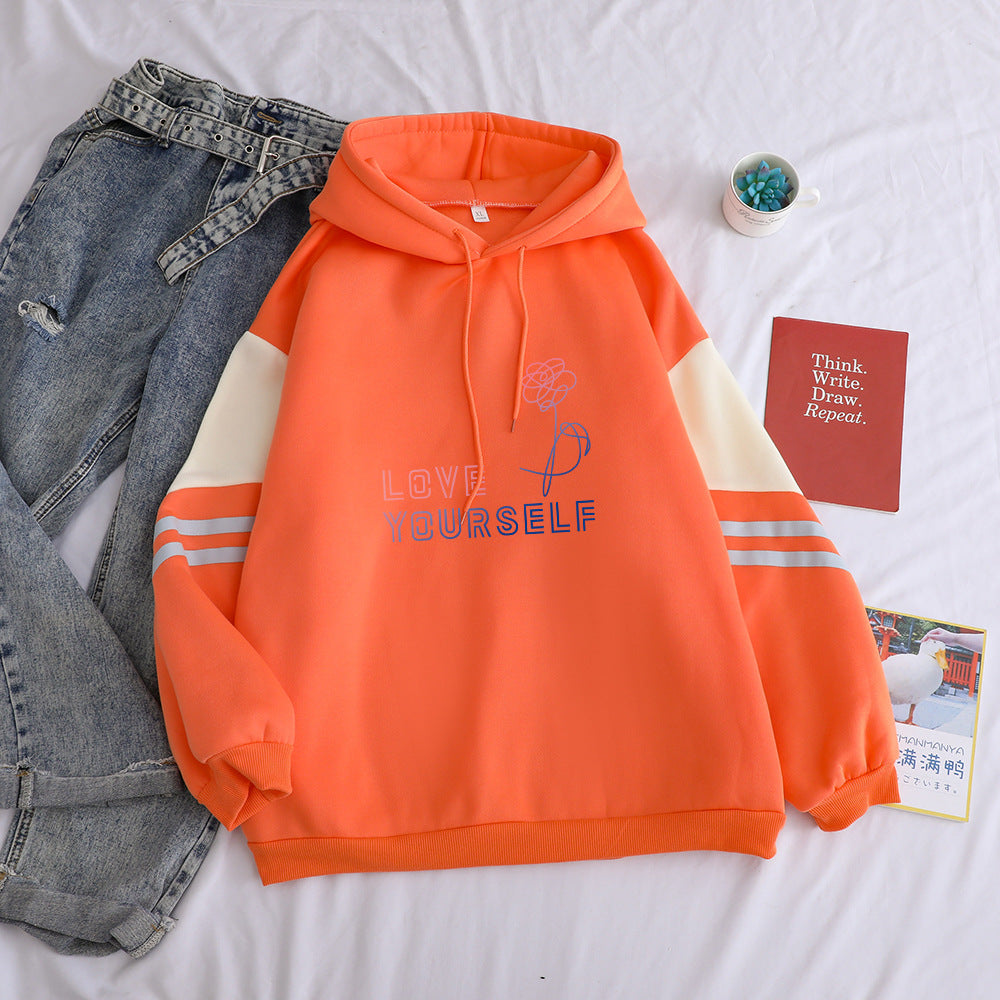 Loose Lazy Style Hooded Sweatshirt With Plush Letter Print