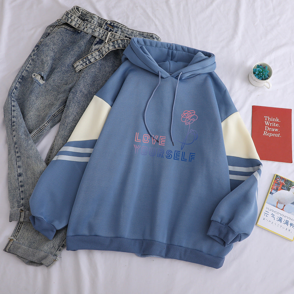 Loose Lazy Style Hooded Sweatshirt With Plush Letter Print