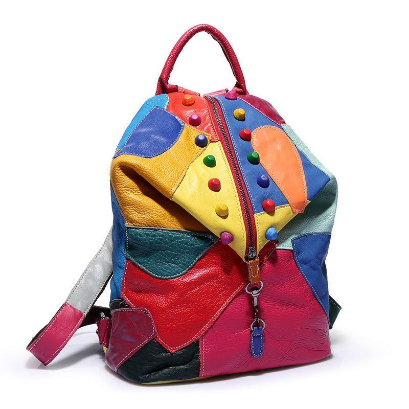 Backpack Cowhide Stitching Fashion Leather Handbags LadyShow.Store
