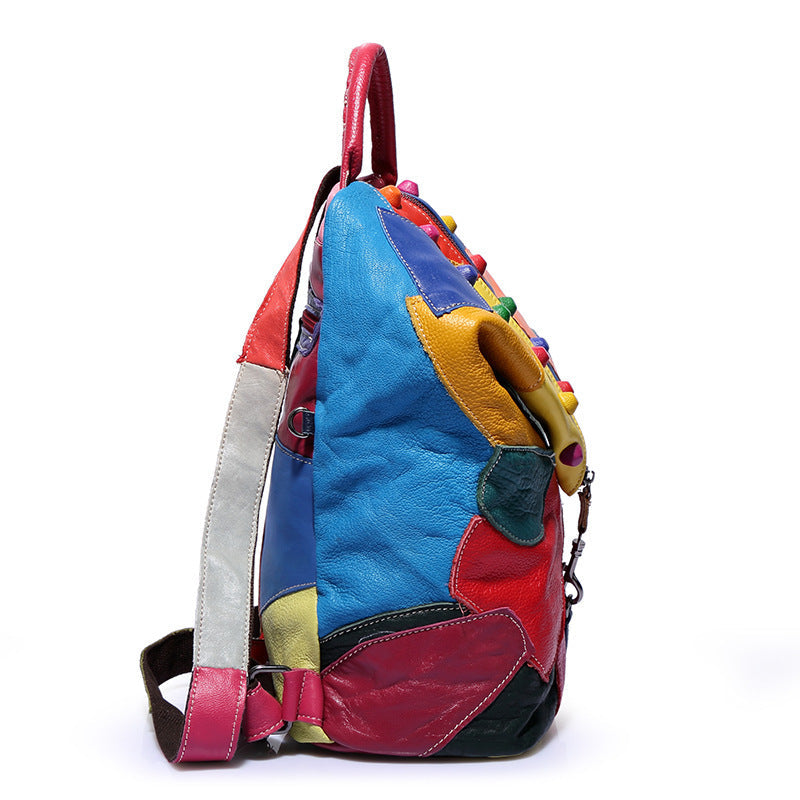 Backpack Cowhide Stitching Fashion Leather Handbags LadyShow.Store