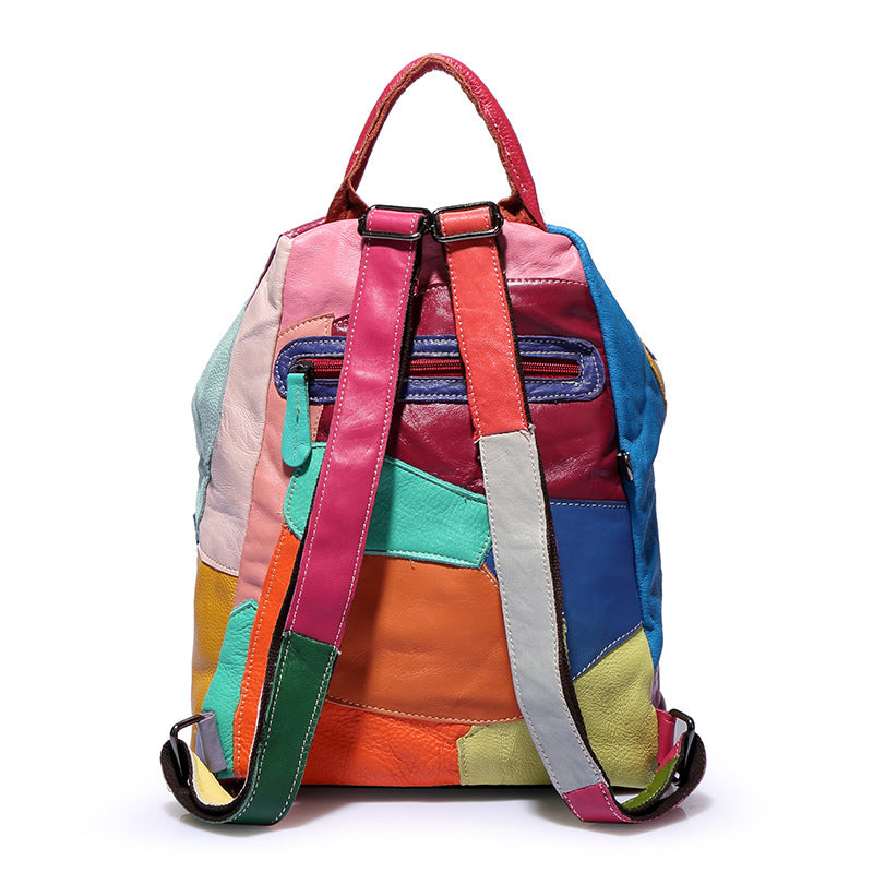 Backpack Cowhide Stitching Fashion Leather Handbags LadyShow.Store