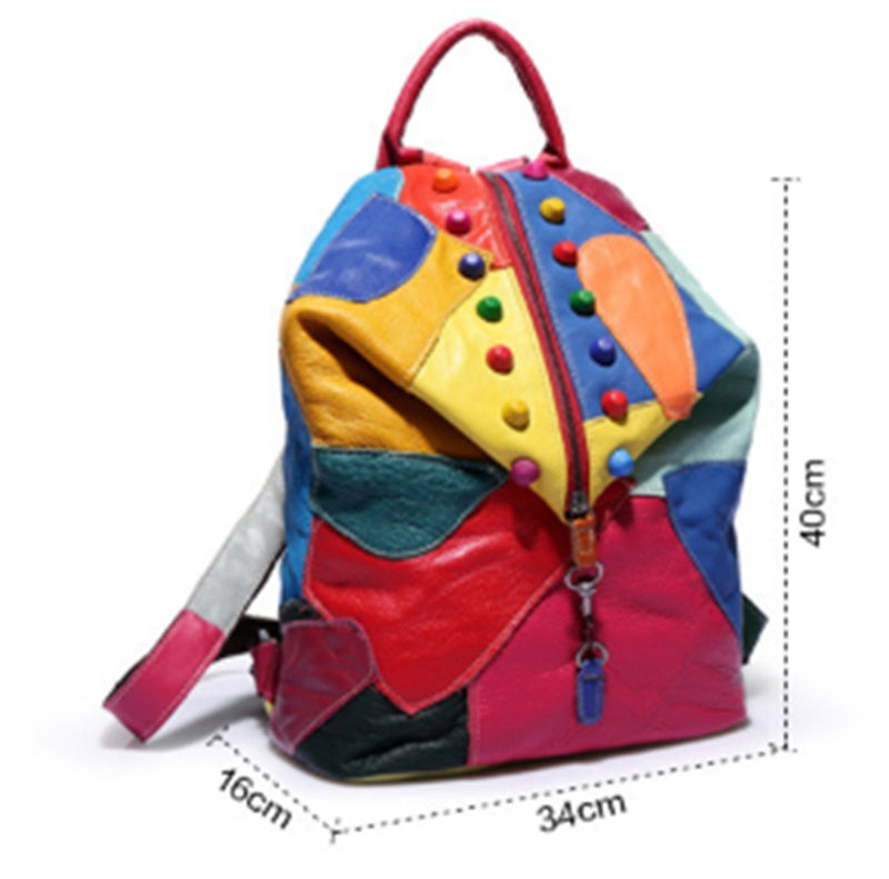 Backpack Cowhide Stitching Fashion Leather Handbags LadyShow.Store