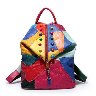 Backpack Cowhide Stitching Fashion Leather Handbags LadyShow.Store