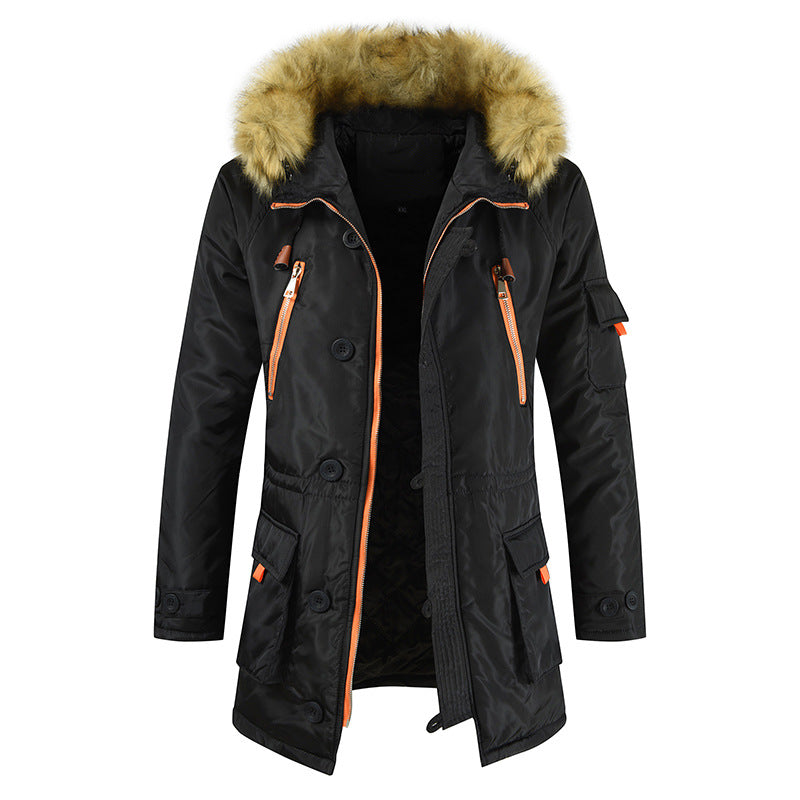 Mid-length Cotton-padded Jacket Men's Plus Velvet Thick Warm Jacket