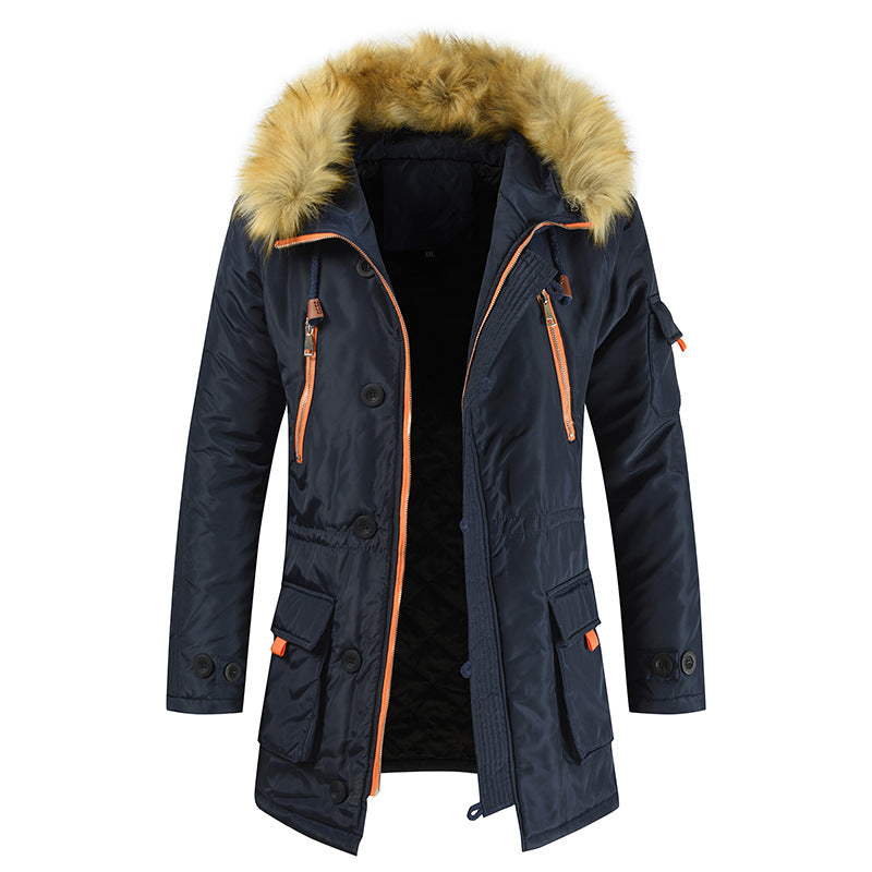 Mid-length Cotton-padded Jacket Men's Plus Velvet Thick Warm Jacket