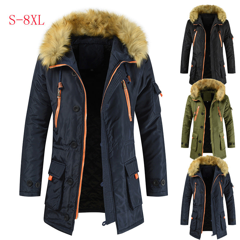 Mid-length Cotton-padded Jacket Men's Plus Velvet Thick Warm Jacket