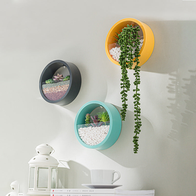 Round Iron Wall Vase Home Living Room Restaurant Hanging Basket Flower Pot Wall Decor Succulent Plant Planters Art Glass Vases PearlNestDecor.com