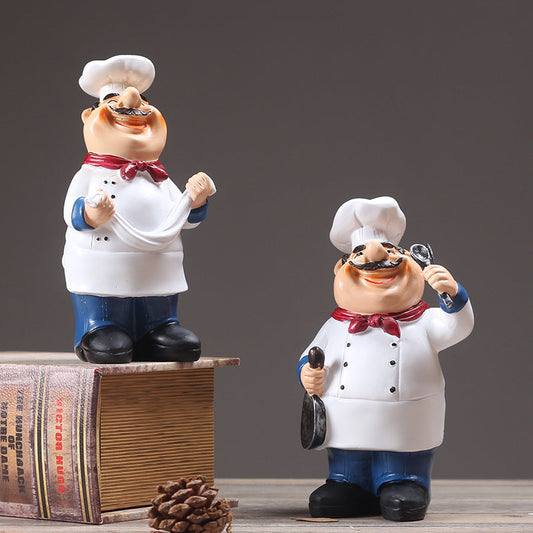 Resin Chef Restaurant Chef Statue Home Kitchen Ornament Figurine Table Decor Welcome PearlNestDecor.com